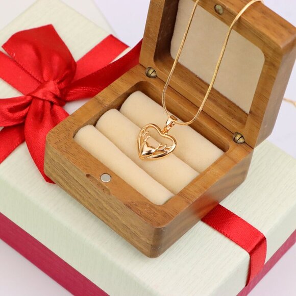 "Heart Shaped Rose Gold Pendant with Antler Design Accent, XPPT1267 - Picture 9 of 13